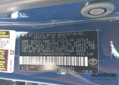 2025 Toyota Camry Se from USA, damaged, VIN 4T1DAACK2SU009145